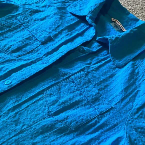 Allison Daley Button Down Top Women Size 8 Casual Short Sleeve Turquoise Blue - Picture 3 of 7